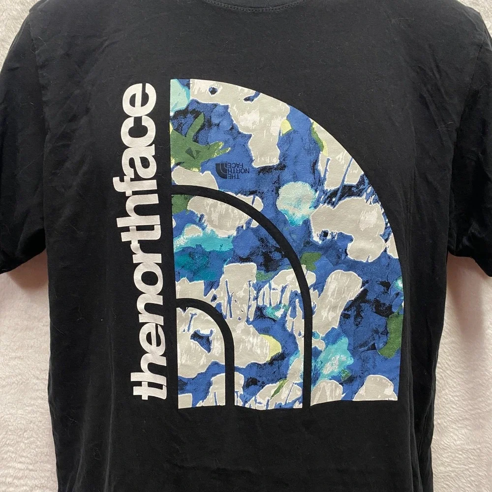 The North Face Black Graphic T-Shirt Mens Medium Large Front Logo Outdoors Crew